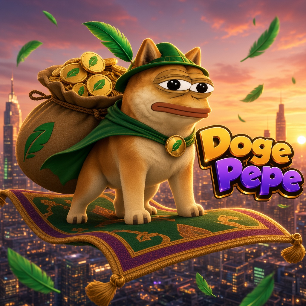 Doge Pepe holding a Robinhood feather