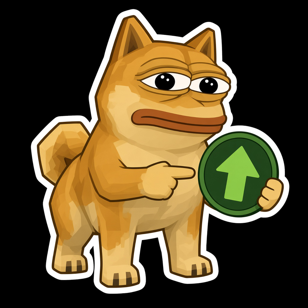 Doge Pepe points to an upward arrow